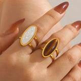 Anello Doppio Ovale in Oro con Cabochon