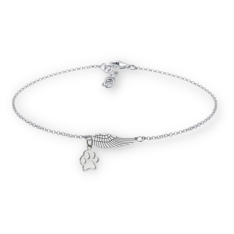 Bracciale Memoriale Argento con Ala d'Angelo e Impronta di Zampa