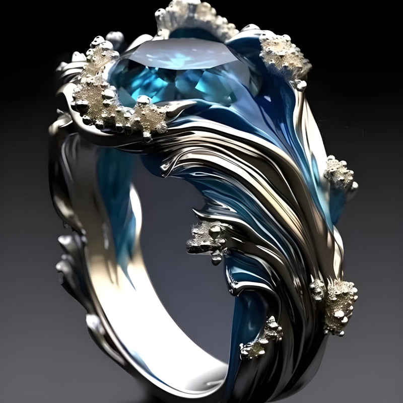 Anello Vintage Dorato Oceano Ondulato