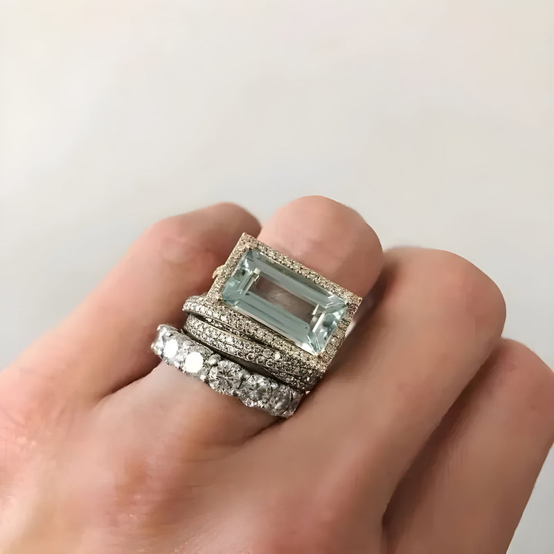 Set di Anelli in Vetro Turchese e Argento Vintage