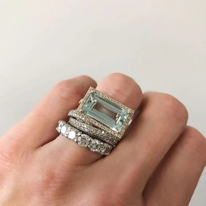 Set di Anelli in Vetro Turchese Vintage in Argento