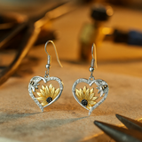 Orecchini Pendenti a Cuore in Stile Vintage Boho con Girasole e Ape