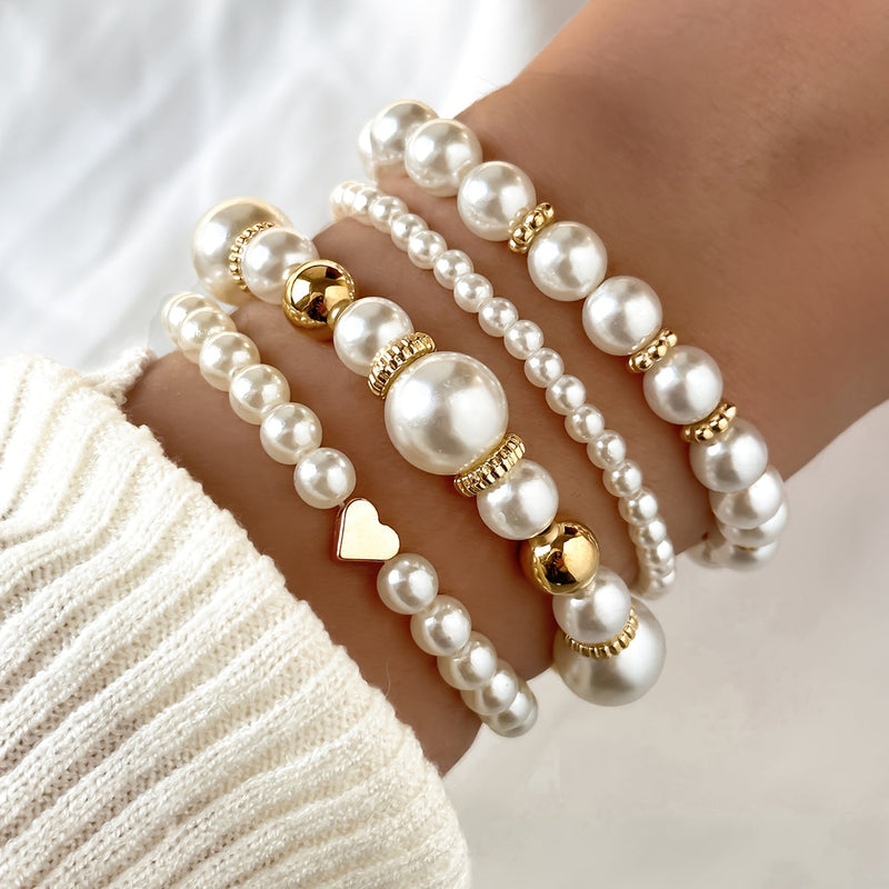 Set di Bracciali a Cuore di Perle Eleganti