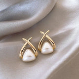 Orecchini Vintage Triangolari a Croce con Perle