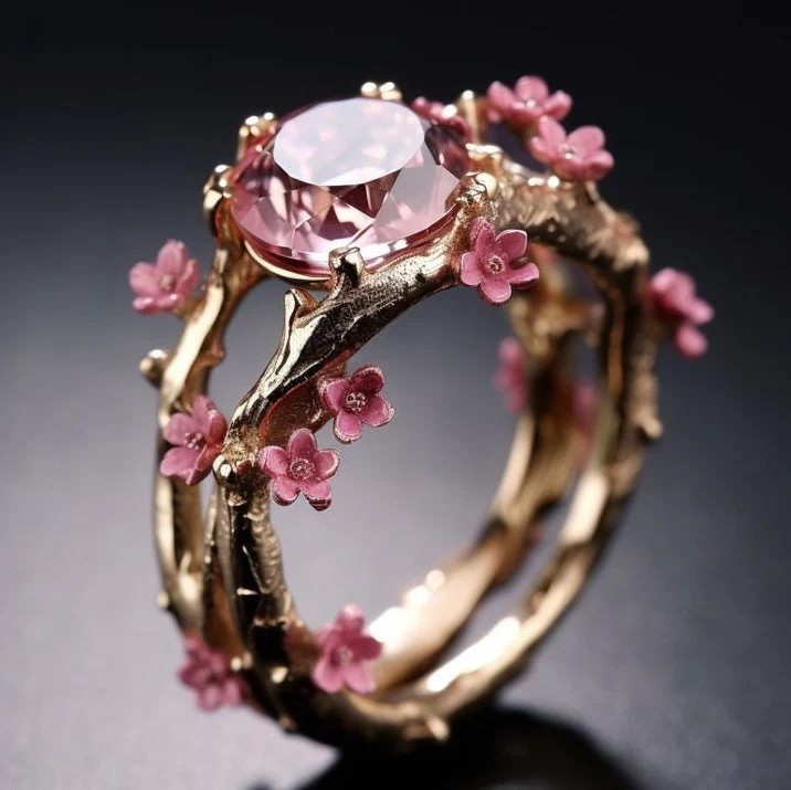 Anello Elegante in Cristallo Rosa a Fiore