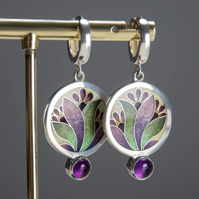 Orecchini Boho Floreali in Cristallo Viola