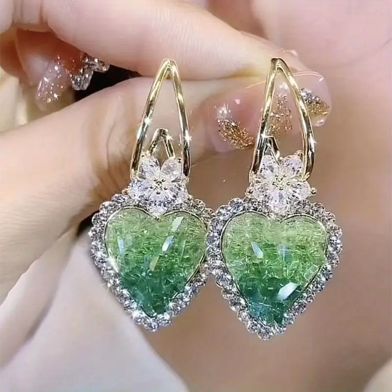 Orecchini a Forma di Cuore Verde Brillante