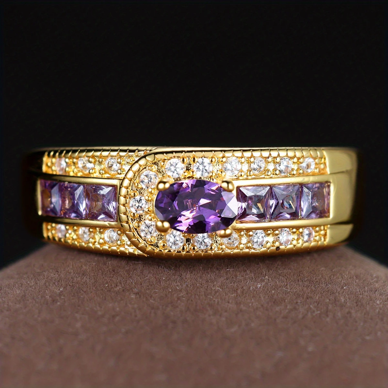 Anello Dorato Vintage con Zirconia Viola