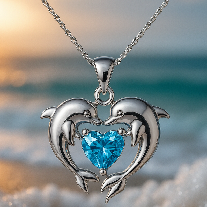 Collana in Opale con Doppio Delfino in Argento Senza Tempo