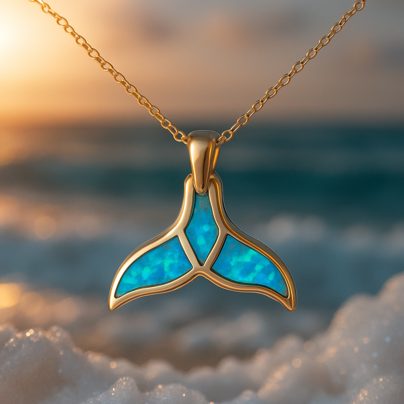 Anello D'Oro con Coda di Delfino e Opale Blu