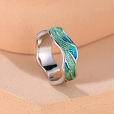 Anello con Smalto a Forma di Onda dell'Oceano