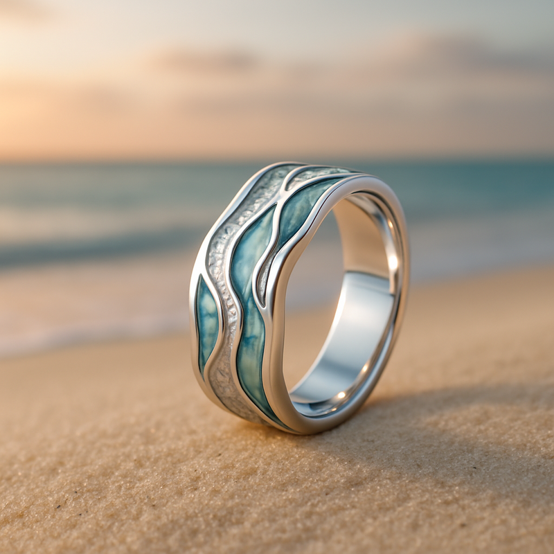 Anello Elegante con Onde in Argento Turchese