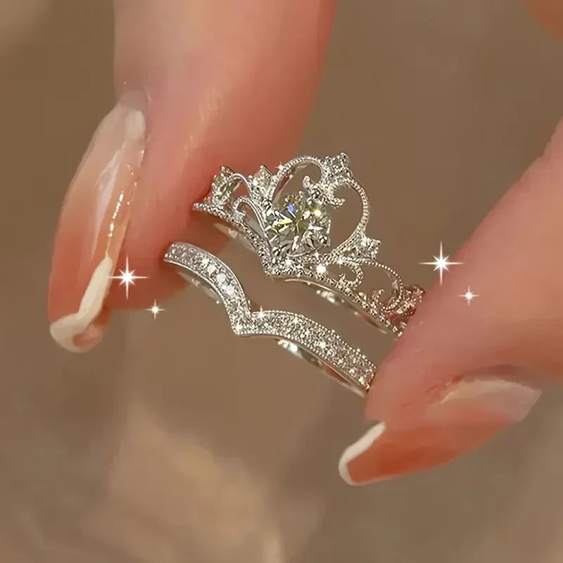 Set di Anelli in Argento con Corona Lucida