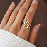 Anello Foglia di Opale Bianco