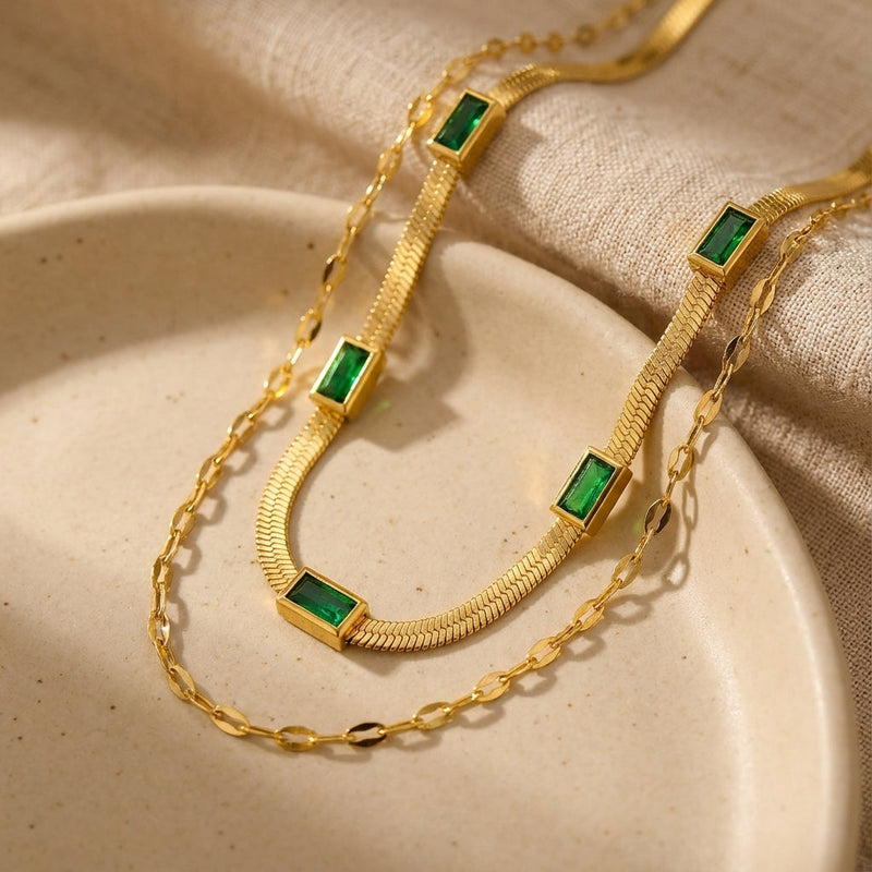 Collana Retro Oro a Doppio Strato Sorella Gem