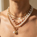 Set di Collana a Catena a Serpente in Perle Vintage e Oro