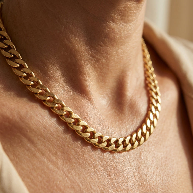 Collana Cubana in Oro Massiccio e Spesso