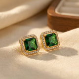Orecchini in Oro con Zirconia Verde Quadrata
