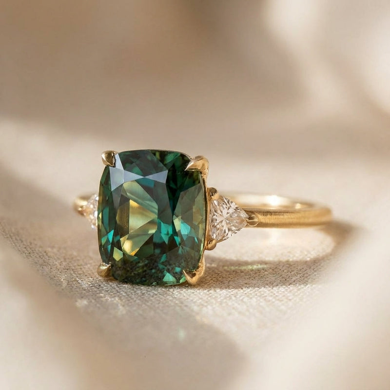 Anello in Oro con Gemma Verde Ispirato al Vintage