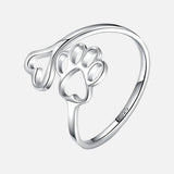 Anello Regolabile in Argento con Zampa e Cuore Fatto a Mano
