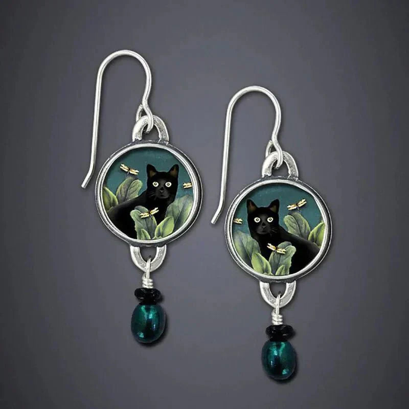 Vintage Pendants: Black Cat Earrings